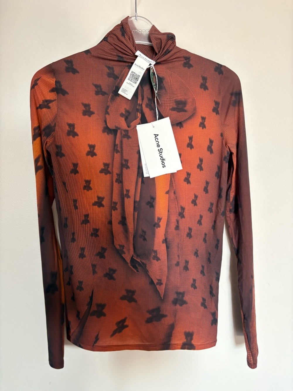 NWT- Acne studio Orange and Black Long-Sleeve Tie-Neck Top